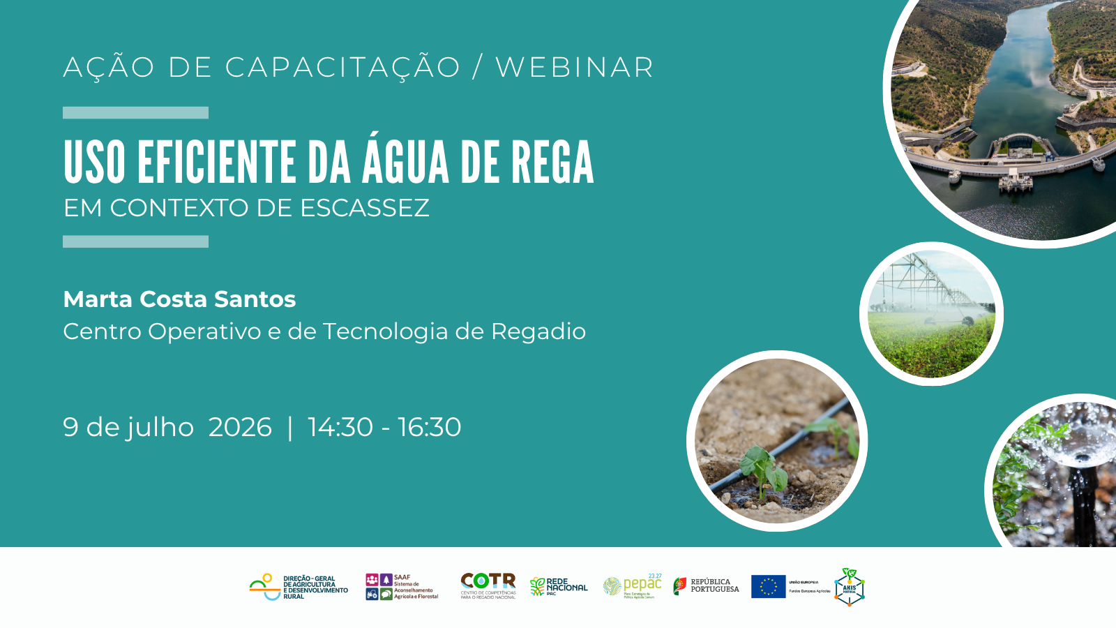 Cartaz webinar uso eficiente da água de rega